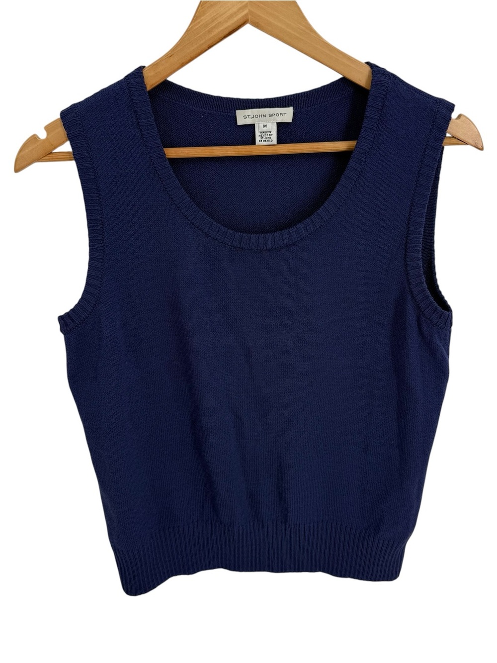 St. John Sport Womens Navy Sweater Vest Size M Wool Blend Old Money Academia